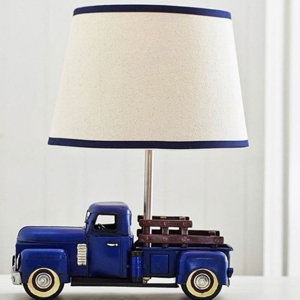 Pottery Barn Kids Vintage Blue Pick Up Truck Lamp W/ Shade